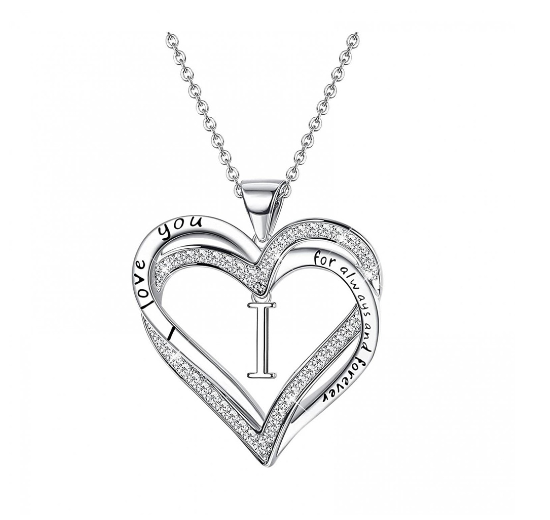 Clever Jewelry Letters Necklace A to Z Initial Heart Pendant Necklace Heart Necklace for Women Gift Dainty Initial Cubic Zirconia Alphabet I