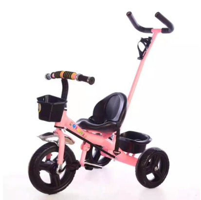 Trolley Bike for Children Kids Baby 3 Wheels with Front Back Basket and Push Bar