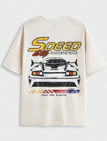 Manfinity EMRG Men's Knitted Casual Tee With Racing Car Print