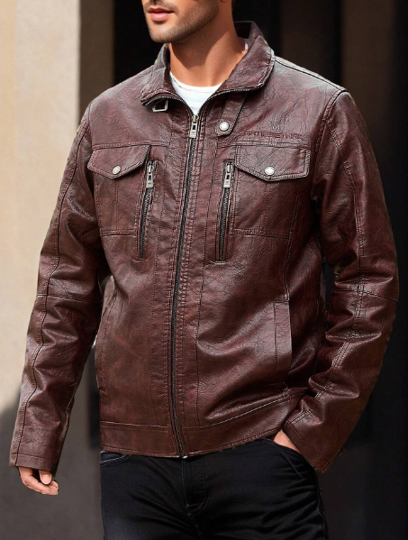 Men's Leather Zip-Up Jacket