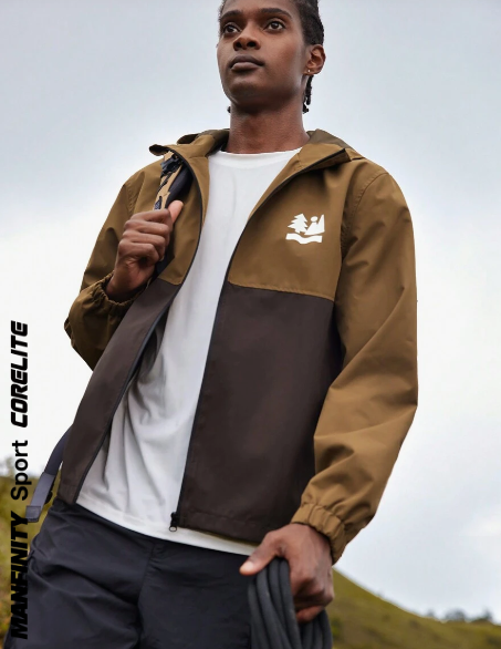 Manfinity Sport Corelite Men Letter Graphic Two Tone Zip Up Hooded Sports Jacket
