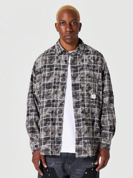 SUMWON Oversized Fit Checked Shirt With Back Graphic Print