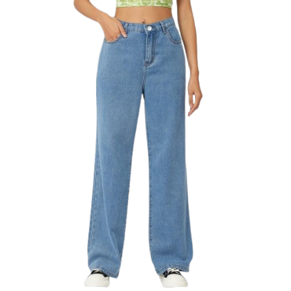 Lovito Korean School Baggy Wide Leg Button High Waist Jeans for Women L21EN061 (Blue)