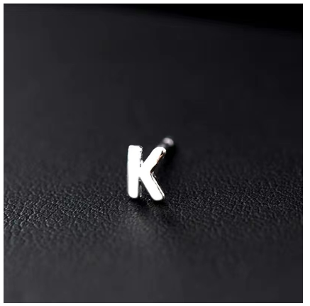 A-Z Initial Letter Stud Earrings for Women Girls Birthday Gift Silver Plated 26 Alphabet Name Ear Piercing Jewelry K