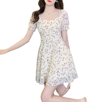 Lovito Women Lettuce Trim Ditsy Floral Dress LNE21023 (Off White)