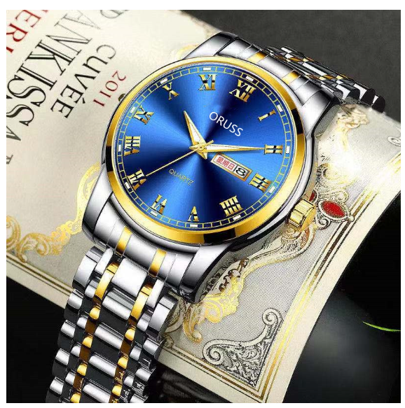 ORUSS Men Watch Waterproof Stainless Steel Automatic Calendar Luxury Gold Watch for Men Original Brand Fashion Wristwatch Relo for Men M03