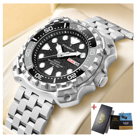 LIGE Original Men Stainless Anti-Rust Waterproof Luminous Business Watch  STEEL SILVER BLACK