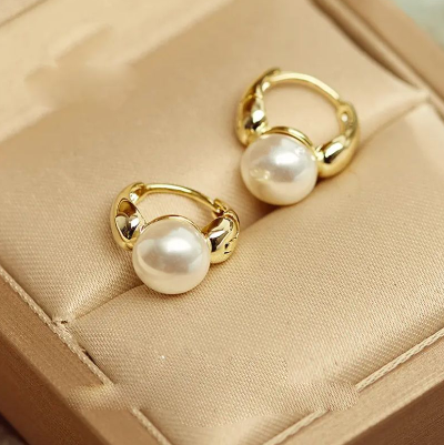 Natural Fresh Water button pearl Earrings 18k Gold plated Preserving Earrings