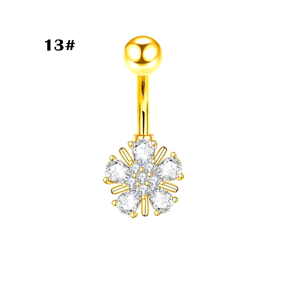 Gold Belly Button Ring with Diamonds and Zirconia Belly Button Clasp Piercing Belly Button Nail