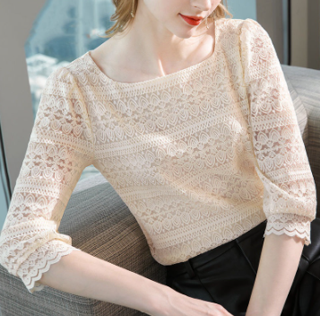 Plus Size Blouse Women Summer Korean Style Casual Blouse Lace Floral Blouse Tops