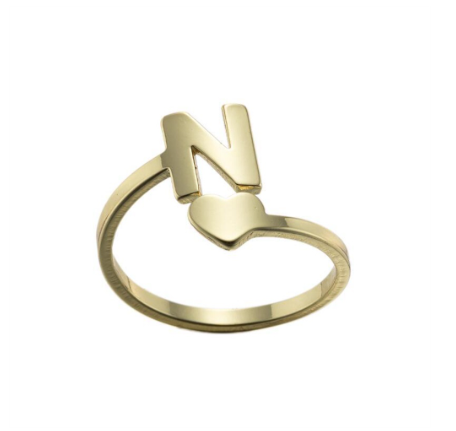 Fashion Heart 26 Letters Rings For Women Gold Color A-Z Initials Opening Ring Alphabet Finger Accessories Party Jewelry Gifts N