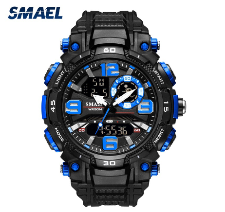 Original Luxury Fashion Luminous Waterproof Men's Watch LED Digital Sports Leisure Silicone Watch BLACK BLUE
