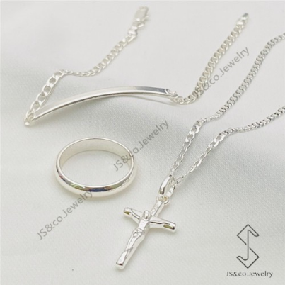 JS&CO jewelry 925 Silver 3in1 Cross Pendant Necklace Bracelet Ring Jewelry Set set-136