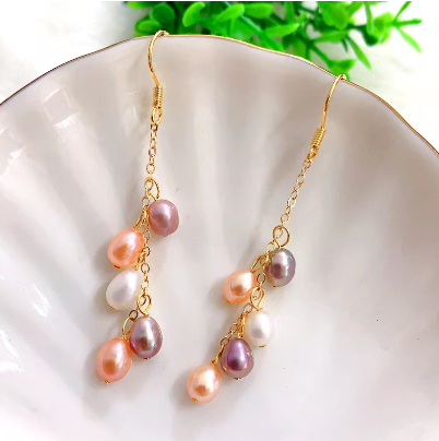 Grape String Freshwater Pearl Earrings