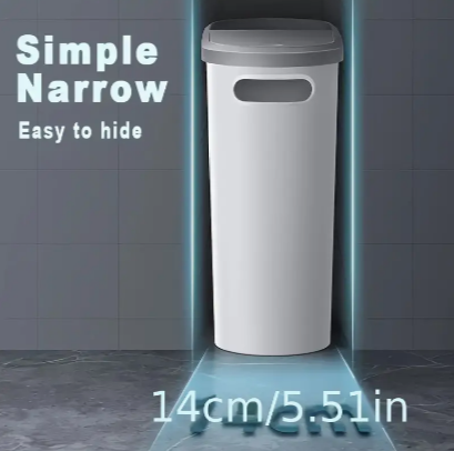 1pc Bathroom Trash Can, Household Seamless Trash Can, Bathroom Press Type Trash Can With Lid, Simple Paper Basket, Suitable For Bedroom, Living Room, Kitchen, Home Essential