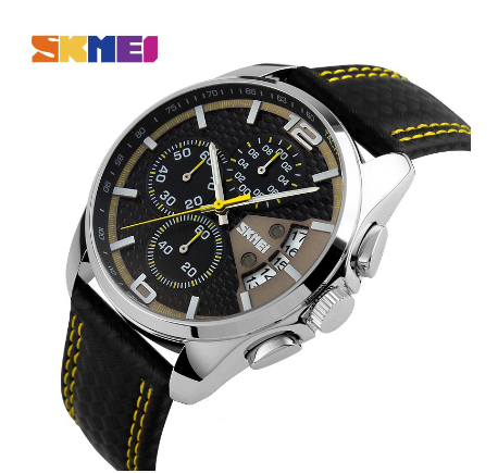Skmei Quartz Watch Men Leather Strap Waterproof Watch YELLOW
