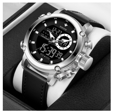 Wwoor Watch Original Waterproof Casual Men Sports Quartz Watch BLACK LEATHER SILVER BLACK