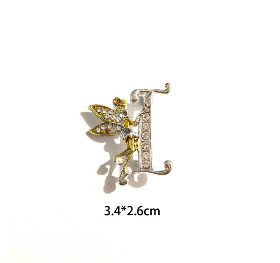 Luxury Crystal Angel Letter Brooch Women Men Rhinestones A To Z Elf Initials Collar Pins Party Gifts Jewelry I