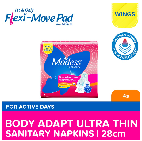 Modess Long Ultra Thin Body Adapt with Wings Sanitary Napkin 4s - Light Flow, Fast Absorbing