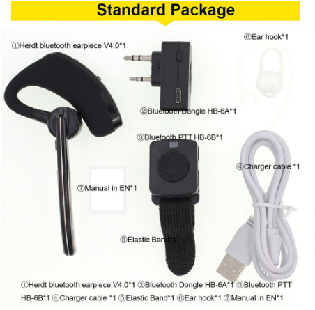 Wireless 2 Way Radio Earpiece Bluetooth Walkie Talkie Headset