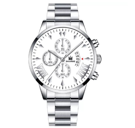 Fashion Men's Automatic Calendar Stainless Steel Analog Watch Business Waterproof Casual Men Quartz Wristwatches Relo Ng Kalalakihan SILVER WHITE