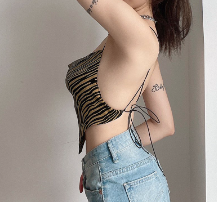 Summer Women Sexy Zebra Print Halter Backless Cami Tank