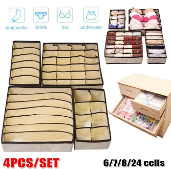 4Pcs Closet Underwear Organizer Set Foldable Storage Box Drawer Divider Kit Storage For Underwear