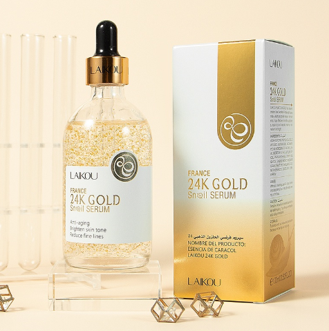 LAIKOU 24K Gold Snail Facial Serum Anti-aging Fade Wrinkles Essence Repairing 100ML