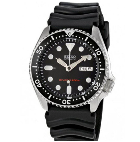 Seiko Automatic Divers Watch Date and Day Display Water Resistant 200m All Black Rubber Strap Watch