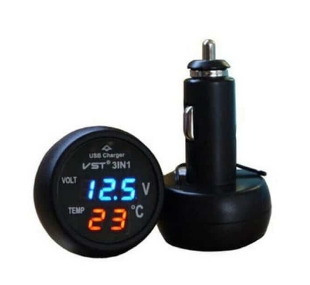VST-706 3-In-1 Car Thermometer / Voltmeter / USB Charger