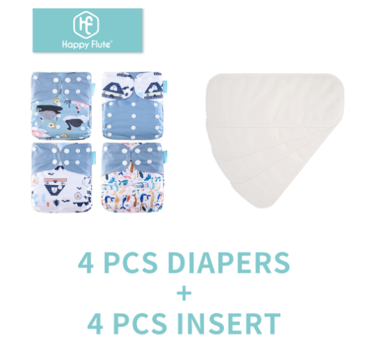 Happyflute 4Pcs Pocket Diapers Plus 4 Pcs Microfiber Insert Reusable Washable Ecological Cloth Diaper Fit 3 15kg Baby Set 30