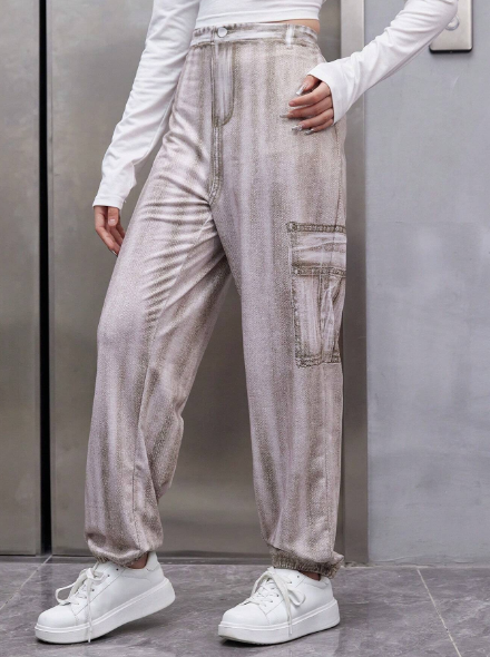 Teen Girl Denim Effect Print Pants
