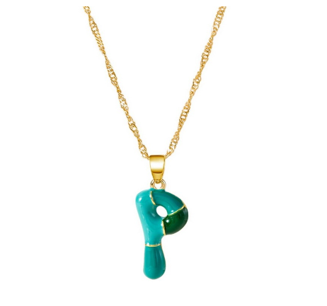 Fashion Simple English Capital A-Z Necklace Colorful 26 Letters Necklaces For Men And Women Jewelry Gifts Drip Oil Summer Letter P