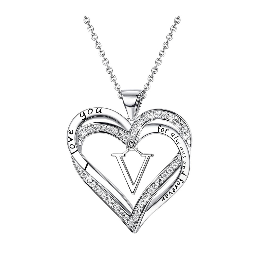 Clever Jewelry Letters Necklace A to Z Initial Heart Pendant Necklace Heart Necklace for Women Gift Dainty Initial Cubic Zirconia Alphabet V