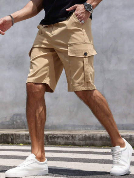 Manfinity Homme Men Summer Casual Solid Color Zipper Fly Cargo Shorts