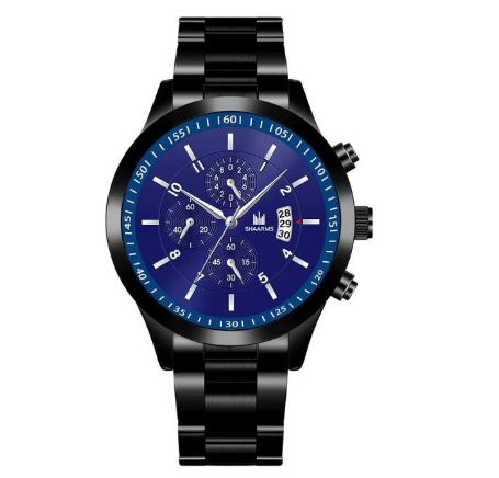 Luxury Business Men's Three-eye Calendar Analog Watch Stainless Steel Waterproof Men Quartz Wristwatches Relo Ng Kalalakihan BLACK BLUE SILVER
