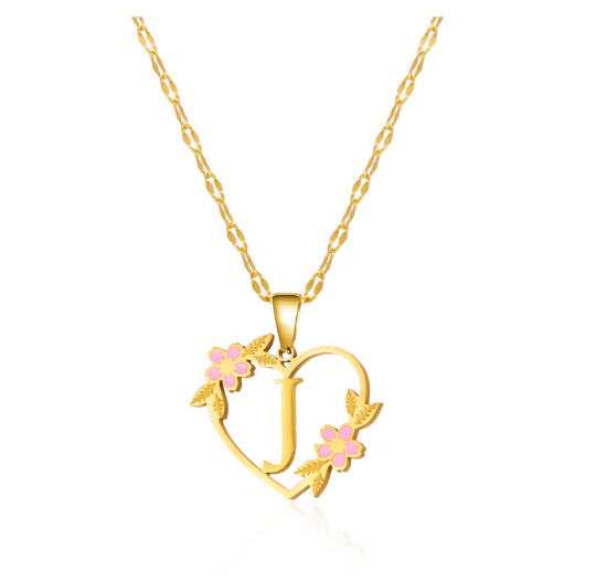 18K Gold Non Fading Letter Necklace Stainless Steel Personalized Initial A-Z Pendant Flower Non Black Necklace Jewelry Gift for Women Girlfriend J