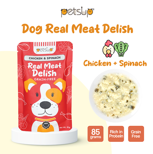 Petsup Dog Wet Food Real Meat Delish 85g Dog Puppy Chicken and Spinach Pet Food Dog Snack Puppy Treat