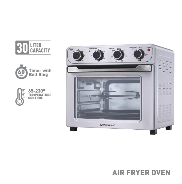 Hanabishi Air Fryer Oven HAFEO30SS Large 30-Liter, 6 functions with Rotisserie