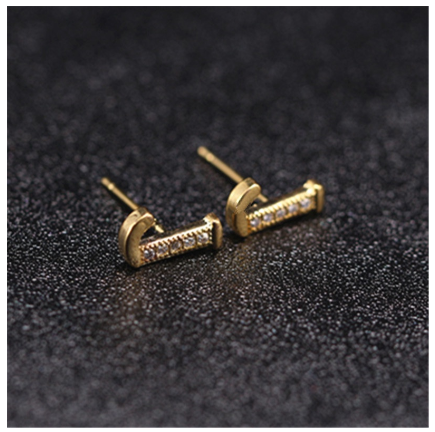 Ins Gold Plated Diamond Earrings Korean letter inlaid Zircon Earrings Fashion Earrings J