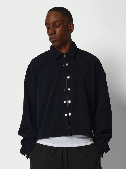SUMWON Crop Fit Corduroy Button Through Shirt