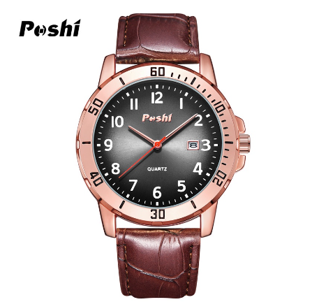 POSHI Watch for Men Classic Simple Leather Strap Quartz Wrist Watch Men Waterproof Original Fashion Calendar Display Relo With Box 02