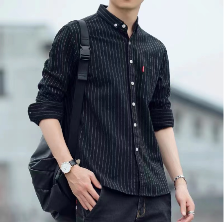 High Quality Korean Fashion Casual Long Sleeve Striped Men's Long Sleeve Polo Shirt