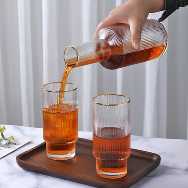 CRYSALIS Gold Rim Ripple Carafe w/ Glass 790ml|26.7oz [Set of 2] Beverage Serving Glass