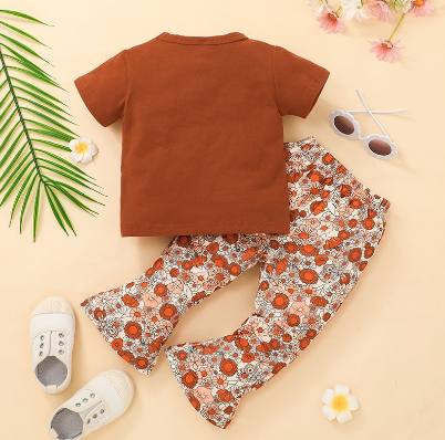 Terno For Kid Girl 1-6 Years old Casual Fashion Floral Short Sleeve tshirt and Long Pants Summer Outfit Clothing Set Fashion Kids Wear Ootd