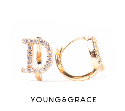 Young & Grace Rose Gold Plated D Shape Diamond Hoop Earrings For Women Ear Jewelry Non Tarnish