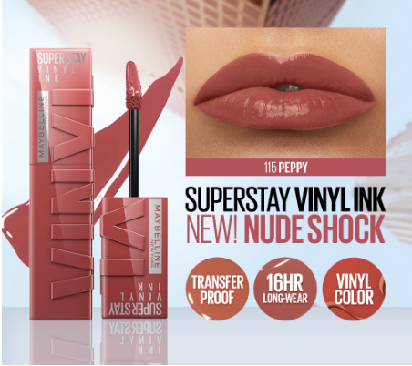 Maybelline Superstay Vinyl Ink Liquid Lipstick (Nude Shock, Long Lasting, Waterproof) Peppy