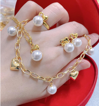 18k Bangkok gold 4in1 Earrings Necklace Bracelet Ring