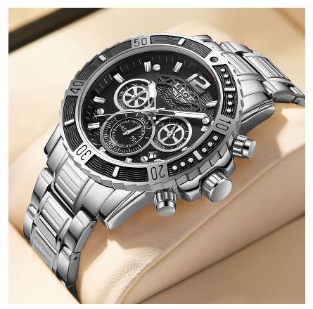 LIGE Watch Men Fashion Casual Sport Waterproof Luminous Full calendar Chronograph Watches for Men Stainless Steel Business Watch SILVER BLACK