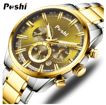 POSHI Original Waterproof Men's Watch Stainless Steel Automatic Date Sport Quartz Watches 02